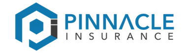 The pinnacle insurance logo is blue and white and looks like a hexagon.