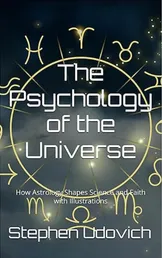 Book cover for The Psychology of the Universe with gold astrological symbols on a dark blue background.