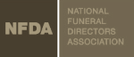 Logo of the National Funeral Directors Association; gray text on a brown background.