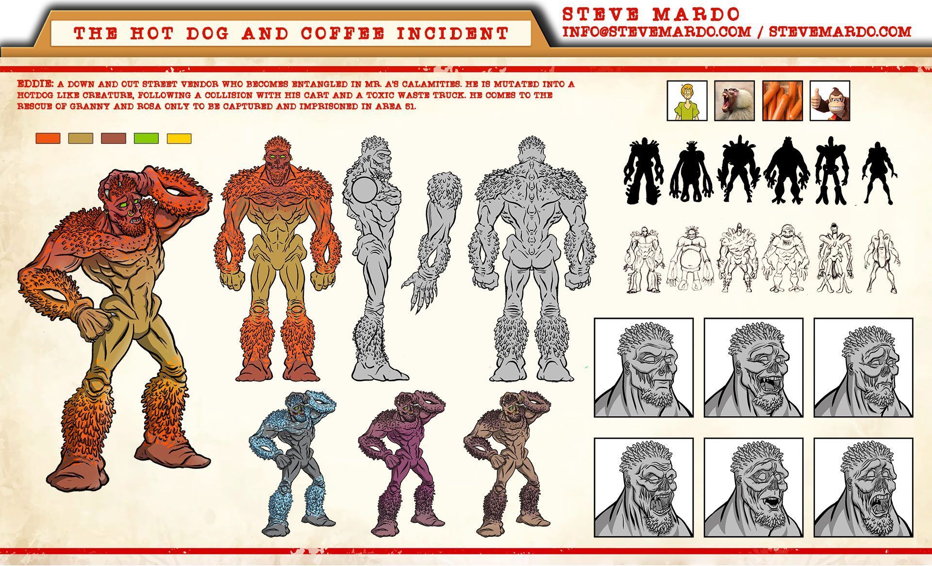 Character design sheet for Eddie from 'The Hot Dog and Coffee Incident'