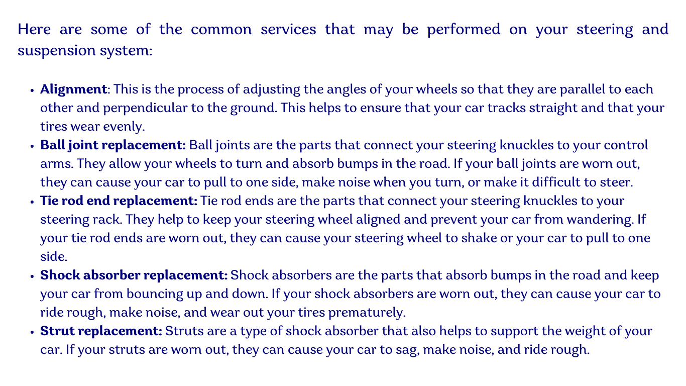 Common Services That may be Performed on Your Steering and Suspension System | Beer's Automotive Services and Repair