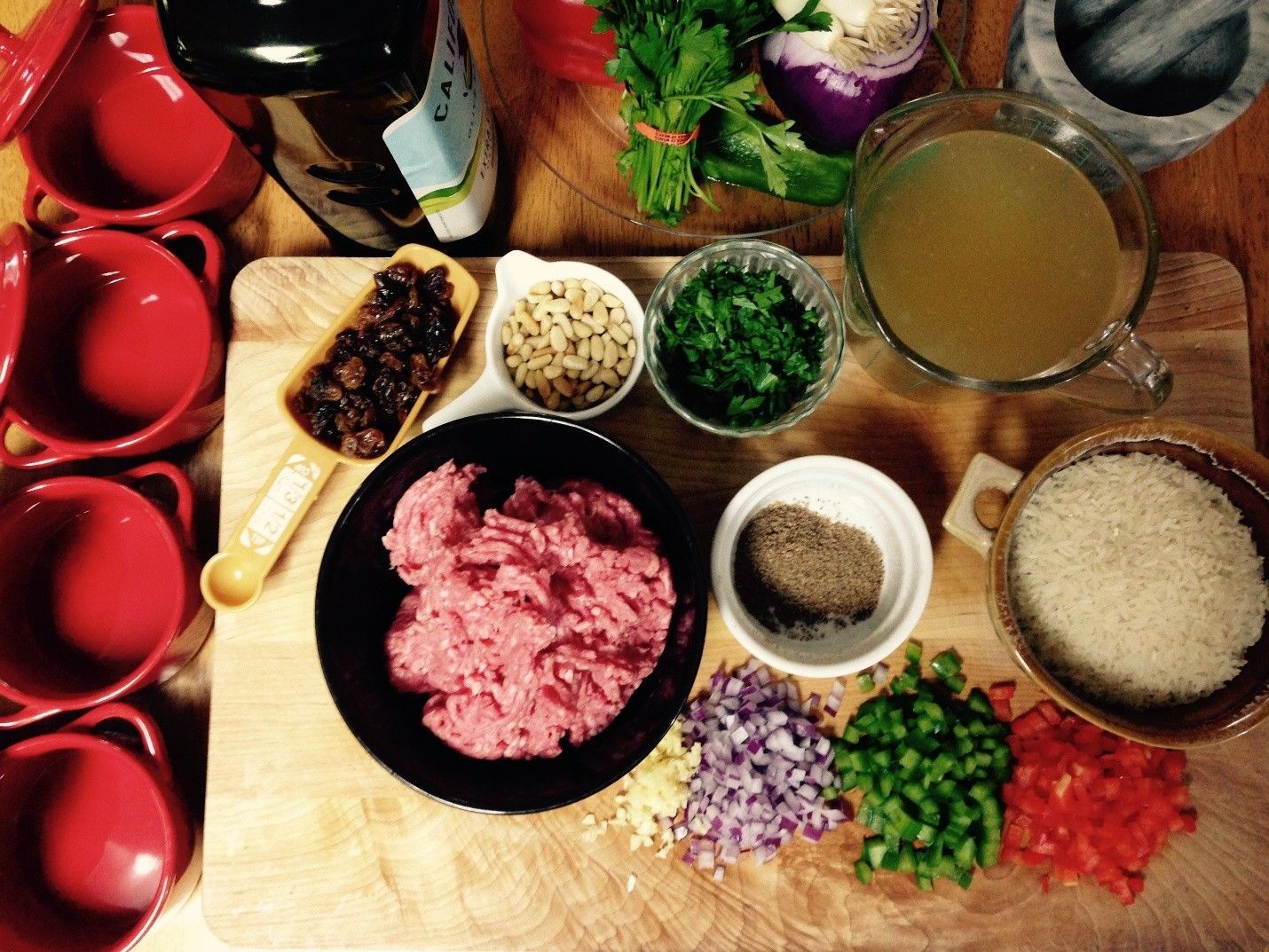 Food prep for Chef Pliska's Indian Style spiced Lamb with rice