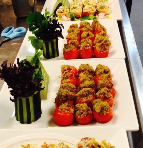 Baked stuffed tomatoes with chef Pliska's Indian Style Basmati rice with ground lamb.