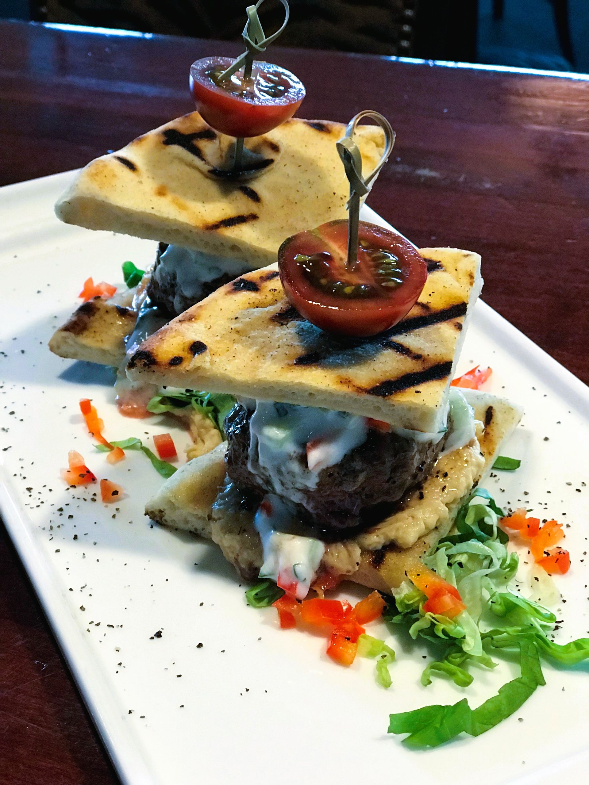 Grilled lamb sliders on pita bread