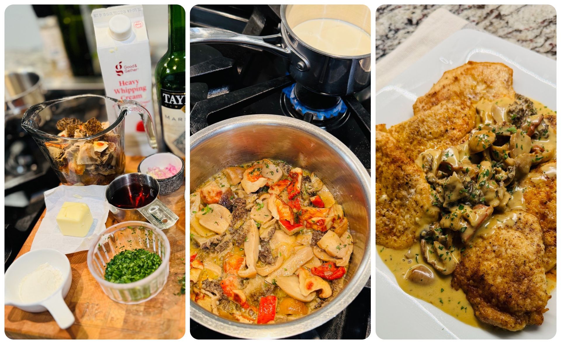 Steps to prepare wild mushroom Marsala wine sauce with chicken.