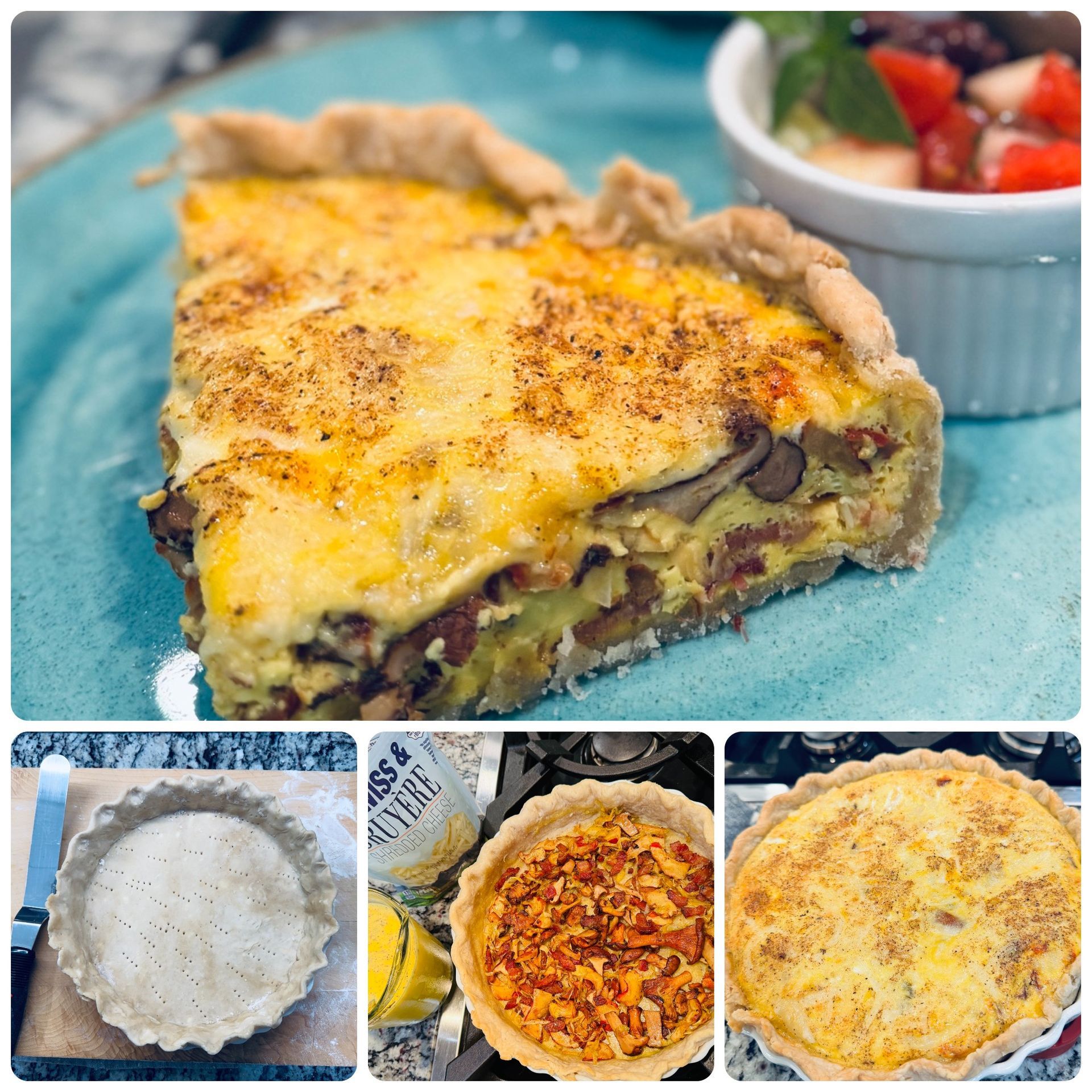Fresh baked wild mushroom quiche.