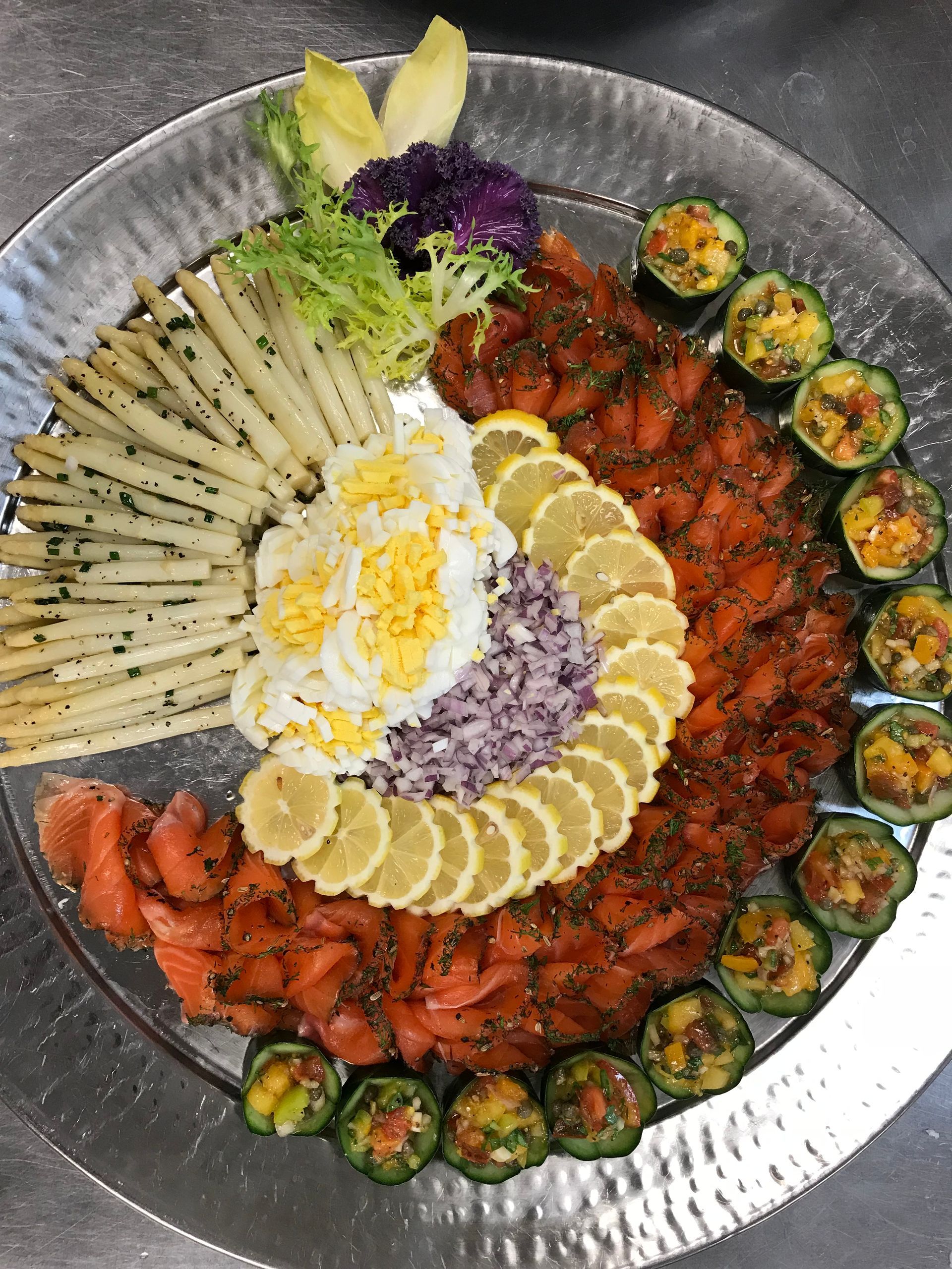 Cured Grava lox of Salmon with assorted accompaniments  