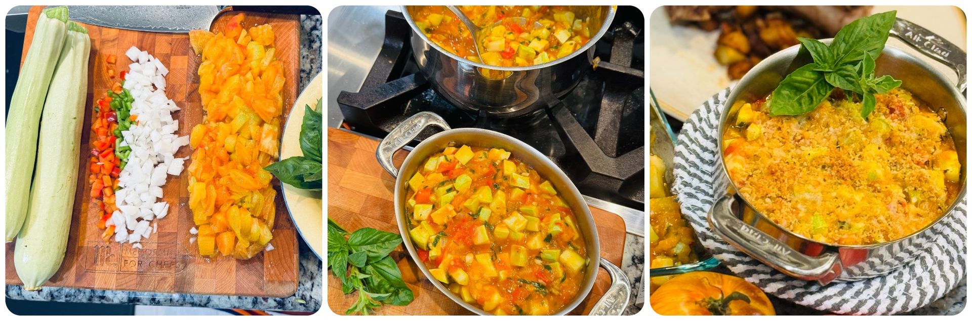 Preparation steps for baked squash Provençal.