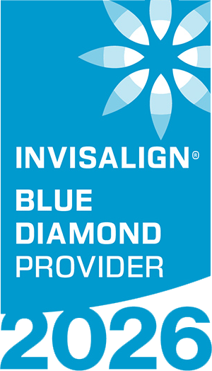 Invisalign Blue Diamond Provider 2026 badge in blue and white