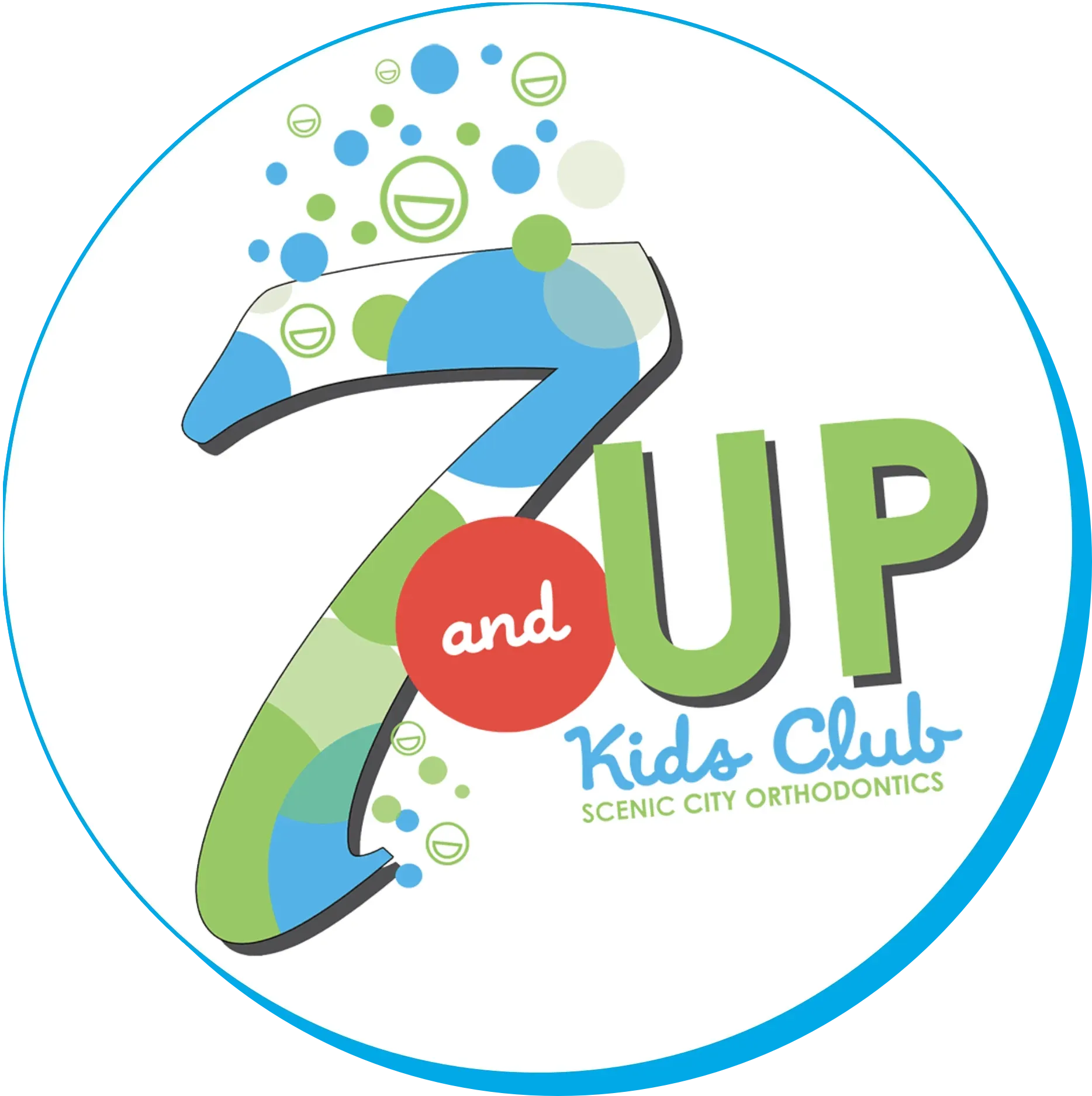 A logo for 7 and up kids club scenic city orthodontics