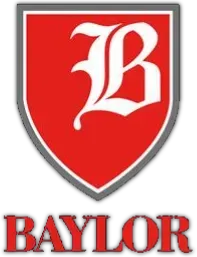 A red shield with the letter b on it and the word baylor below it