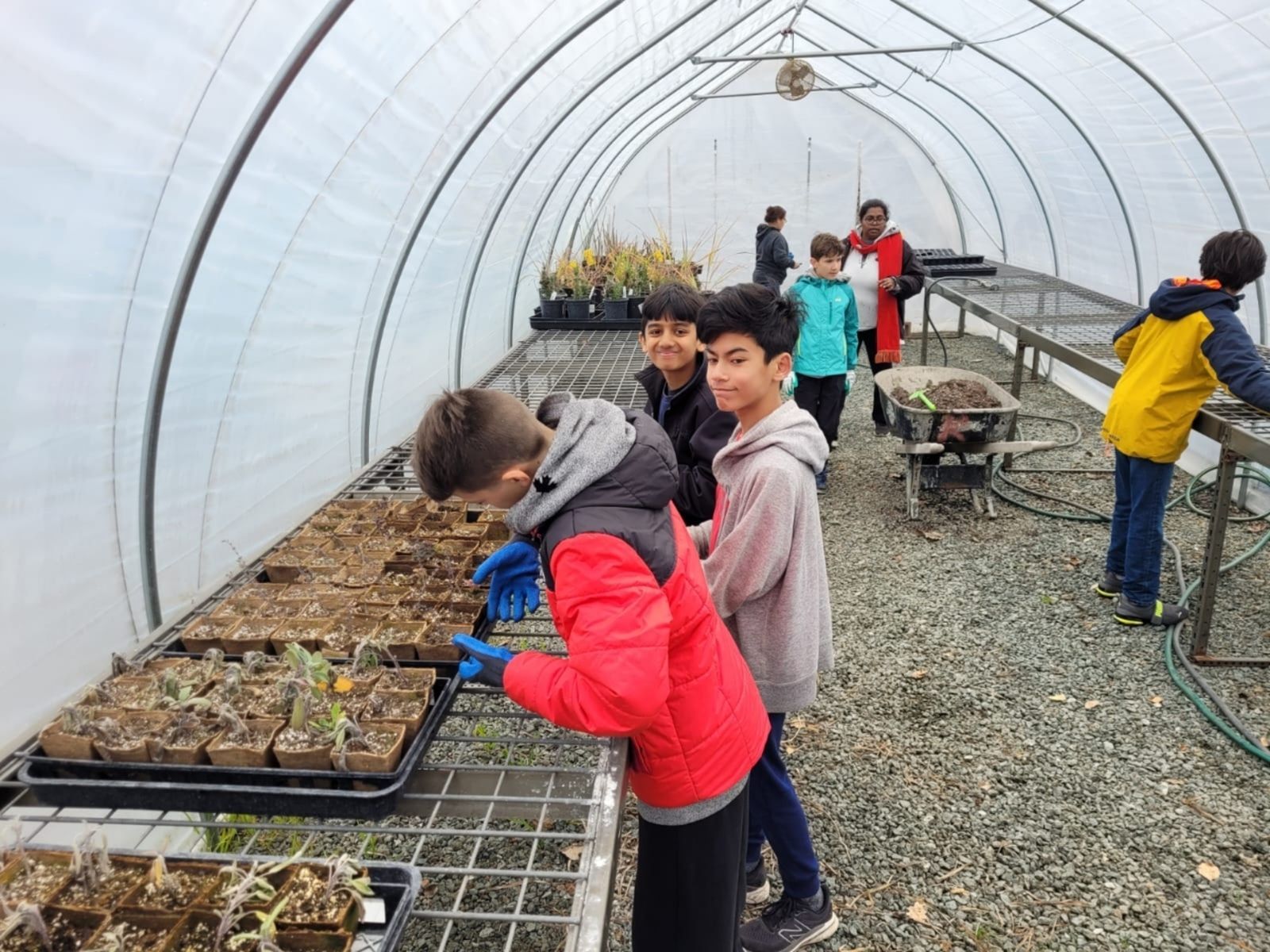 Primary students in the school's garden
