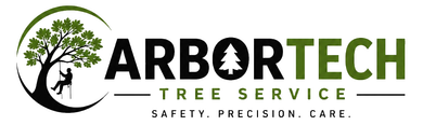 ARBRTECH Tree Service logo with green tree and black text, tagline "Safety. Precision. Care."