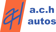 A.c.h autos logo with blue and orange stylized “a” and blue text on white background