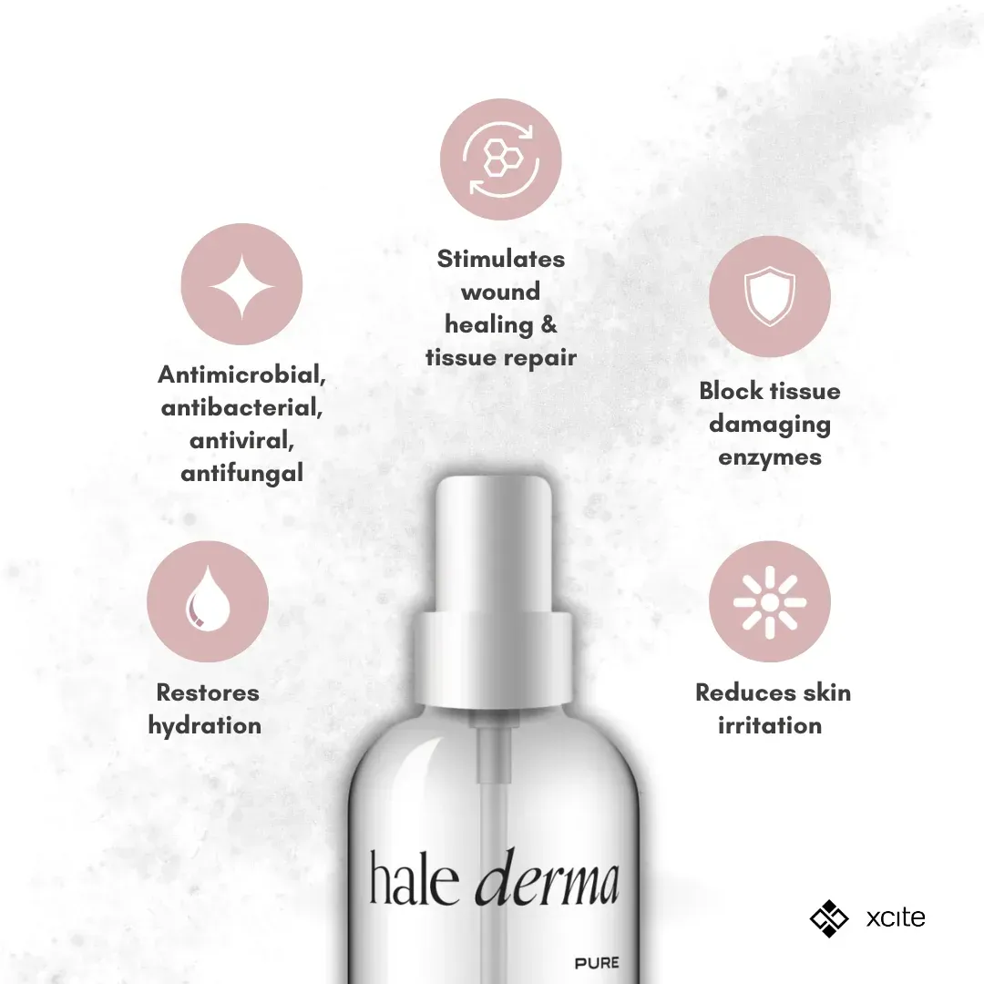 A bottle of hale derma spray on a white background