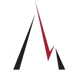 Abstract black and red zigzag mountain-like logo on a white background
