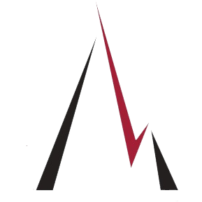 Abstract black and red zigzag mountain-like logo on a white background