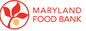 Maryland Food Bank logo with red circular emblem and orange text on white background