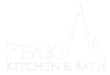 White logo reading “Peak Kitchen & Bath” with a stylized mountain line graphic above.