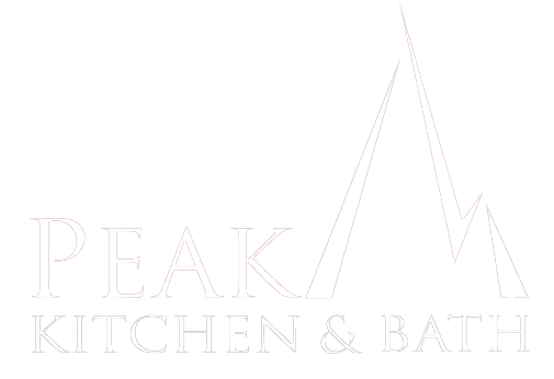 Peak Kitchen & Bath logo with stylized mountain line art on a light background