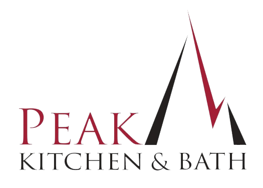 Peak Kitchen & Bath logo with red and black mountain peaks