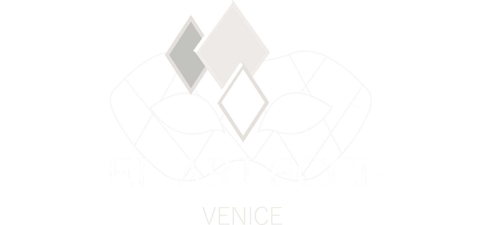 Logo dell’Hotel Arlecchino con rombi geometrici stilizzati e la parola “Venice” sotto