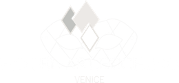 Hotel Arlecchino Venice logo with stylized geometric diamonds in gray, brown, and green