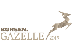 Logo med geometrisk gazelle der springer, teksten 
