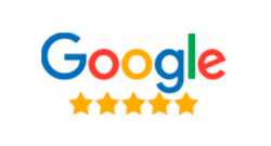 Google-logo med fire gyldne stjerner, der angiver en 4-stjernet anmeldelse.