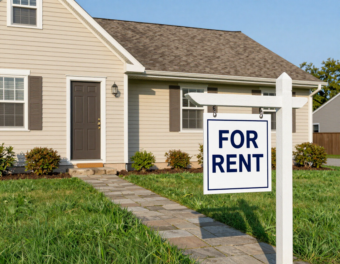 Well-kept New Jersey rental home exterior with a for-rent sign