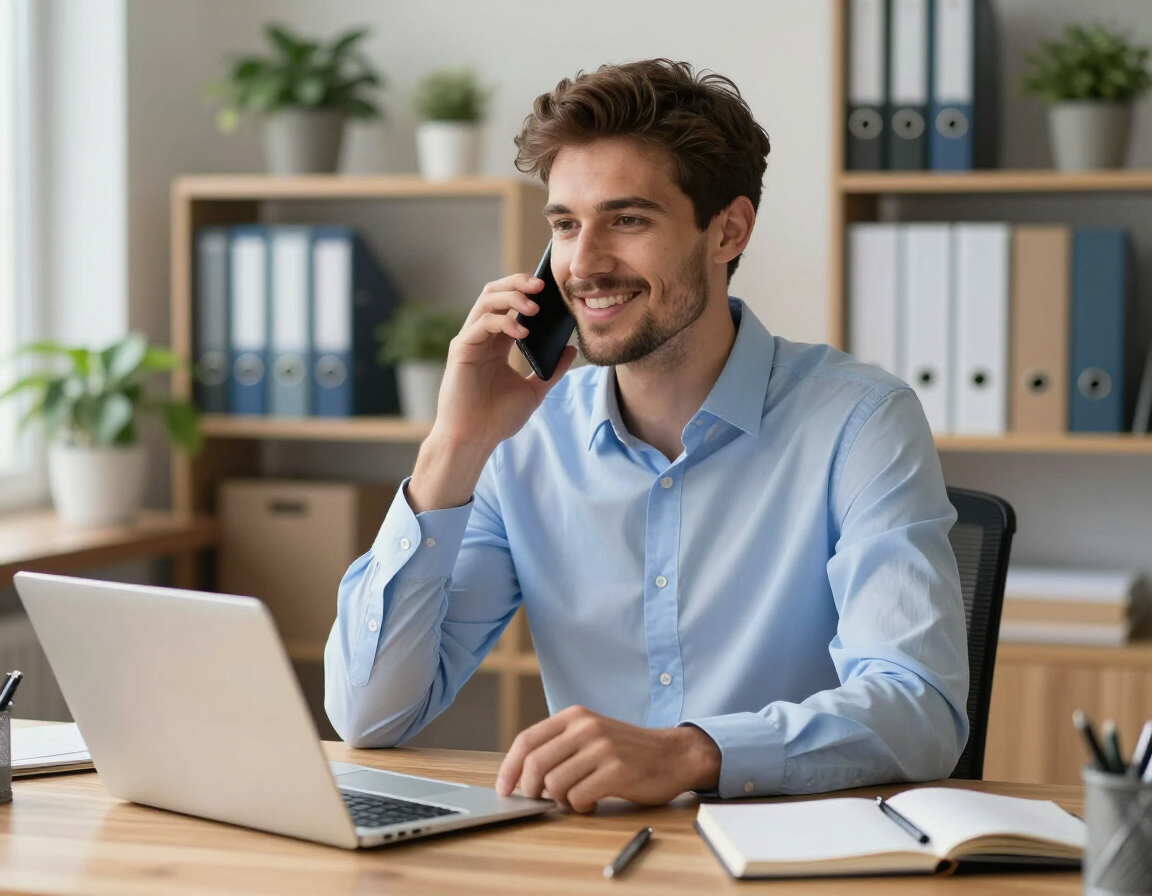 Property manager on a phone call