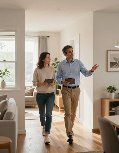 Local agent walking a client through a rental property
