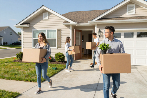 Students moving into a rental home near Stockton University