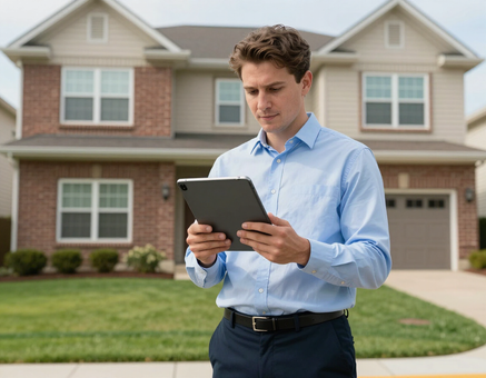 Property manager reviewing paperwork