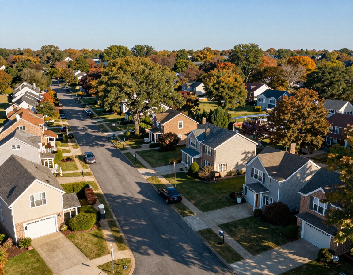 Aerial view of a South Jersey residential neighborhood