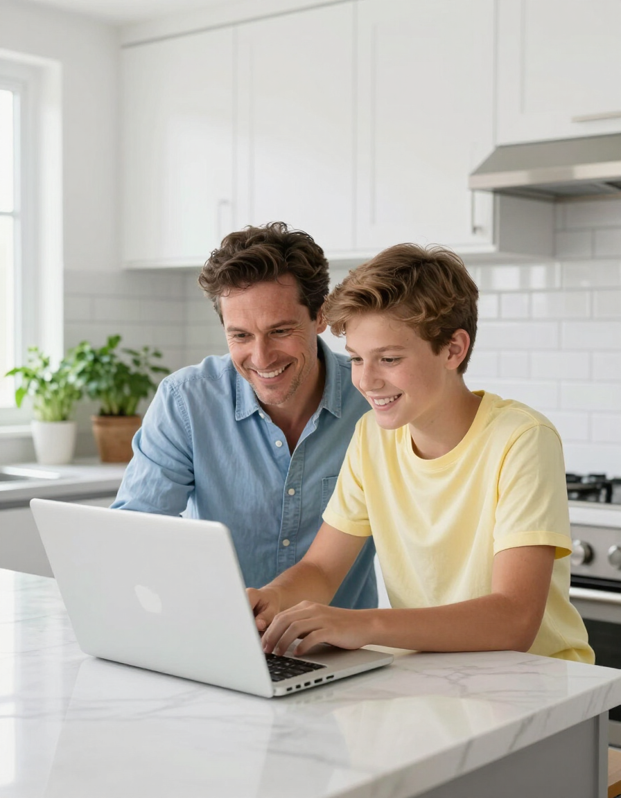 Parent and student looking at a laptop together