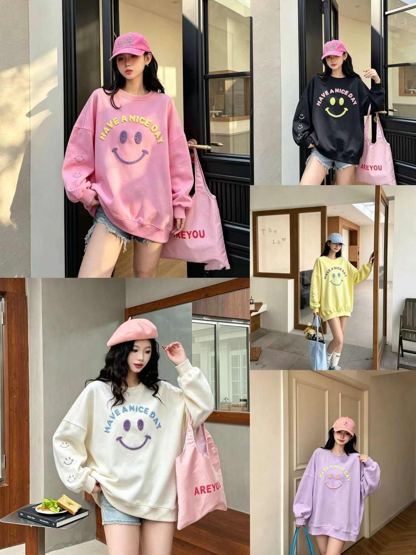 ✨韓系毛巾繡字母微笑袖子刺繡笑臉寬鬆衛衣 ?790(含運)