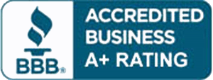 A blue sign that says accredited business a+ rating