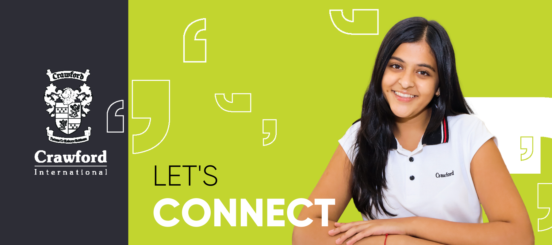 A girl is sitting in front of a green background with the words `` let 's connect ''.