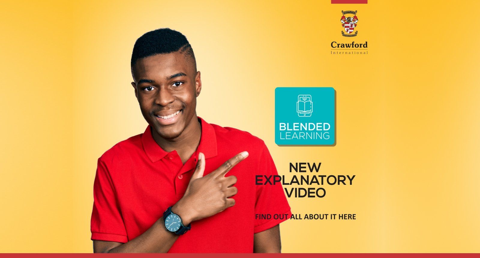 A man in a red shirt is pointing at something.