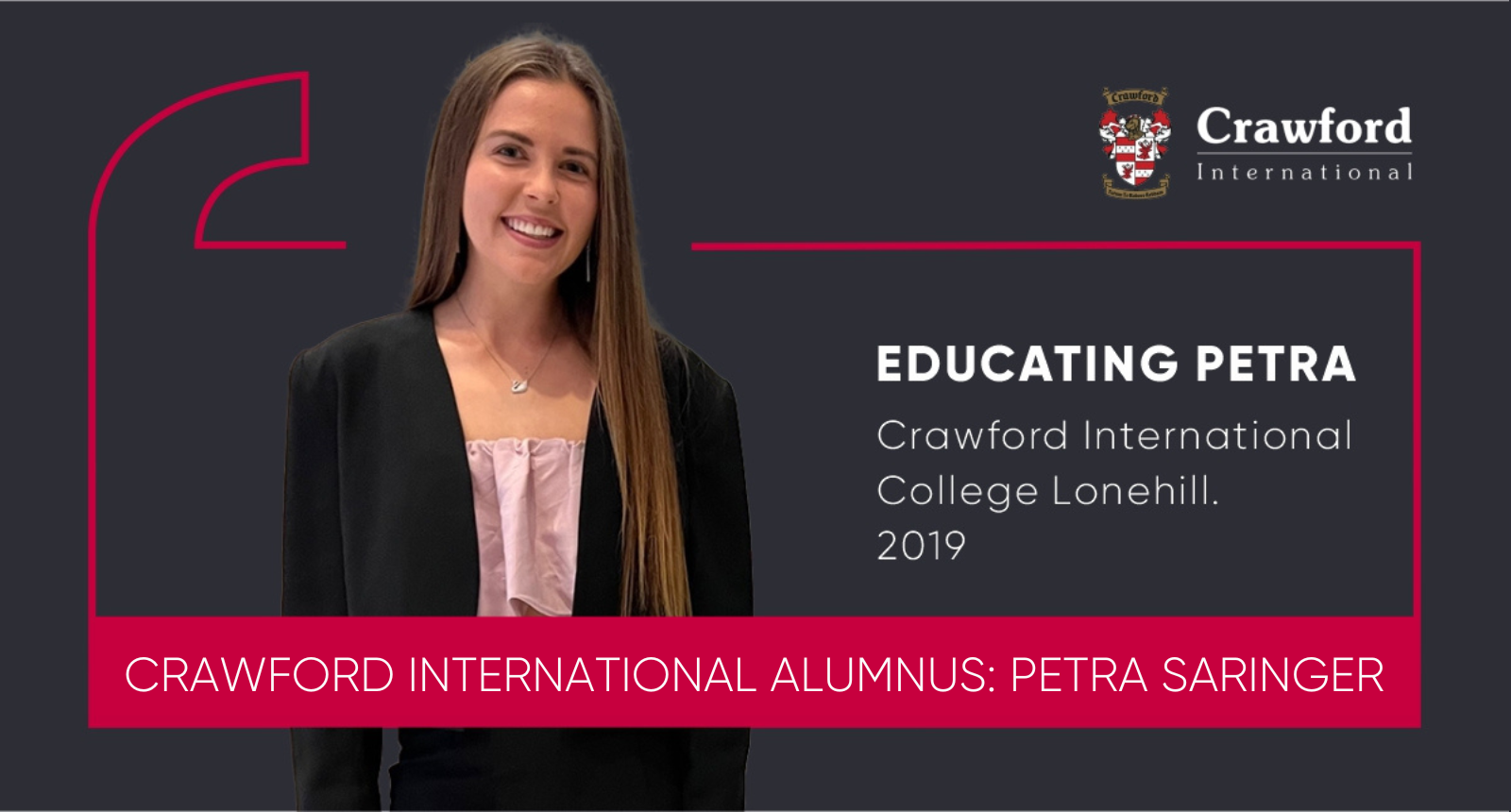 A woman is standing in front of a sign that says educating petra.