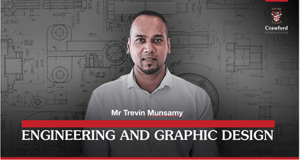 A man is standing in front of a drawing of a machine.