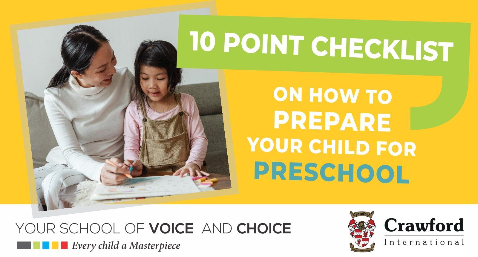 A woman is teaching a little girl how to prepare her child for preschool.