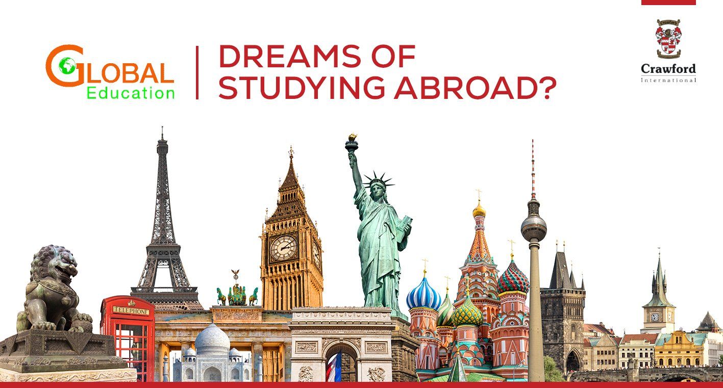 A poster that says `` dreams of studying abroad ? ''