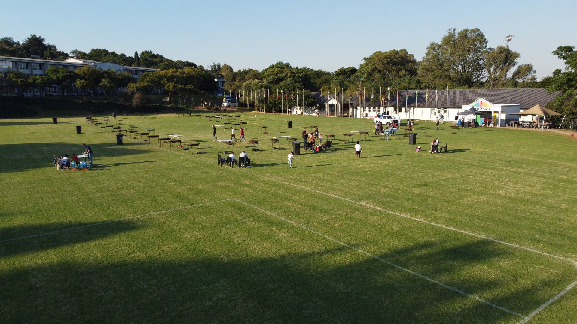 an aerial view of a sports field with a lot of people on it