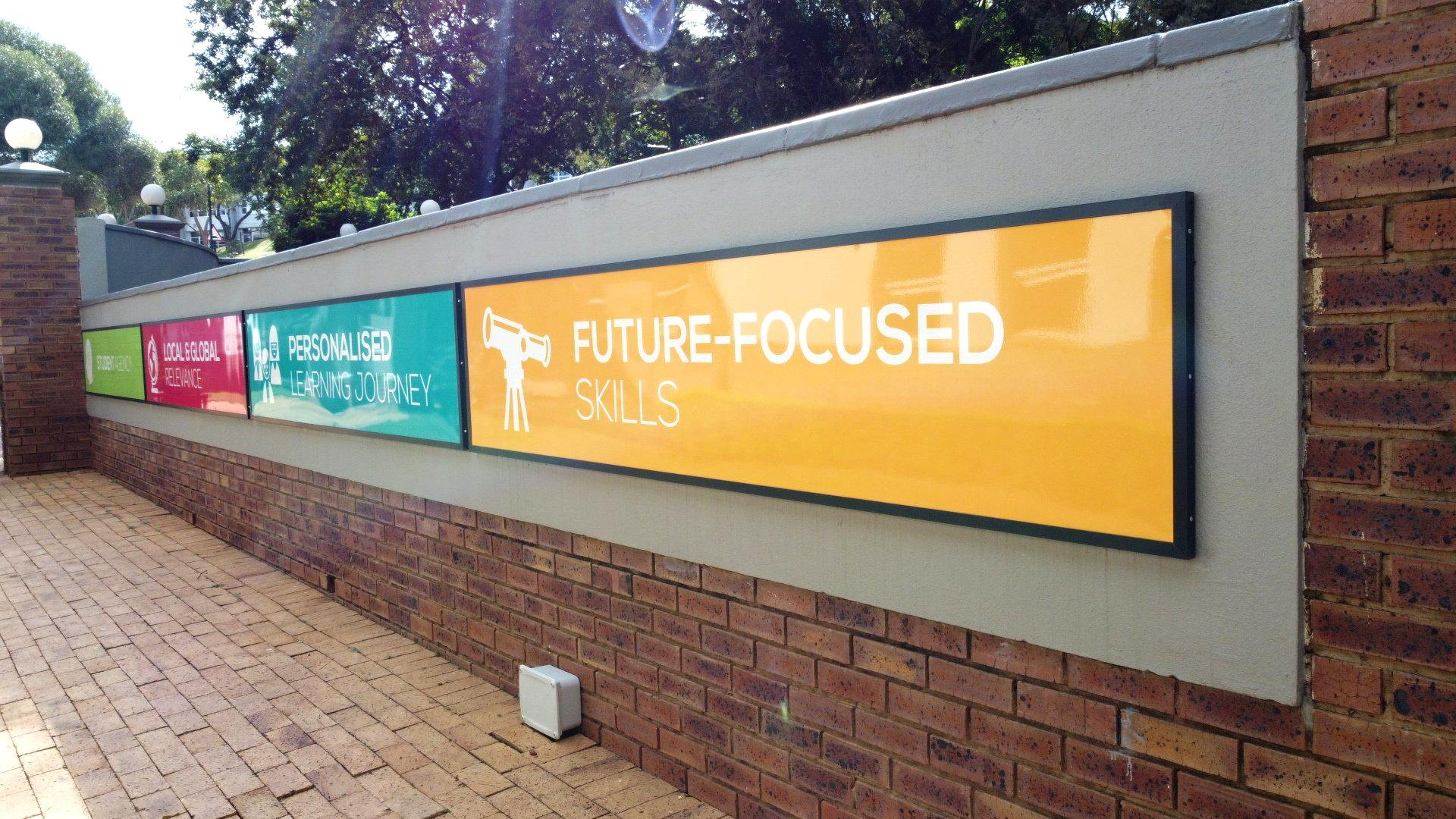 a sign on a brick wall that says future focused skills