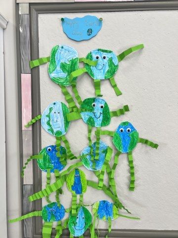A bulletin board with a bunch of frogs on it