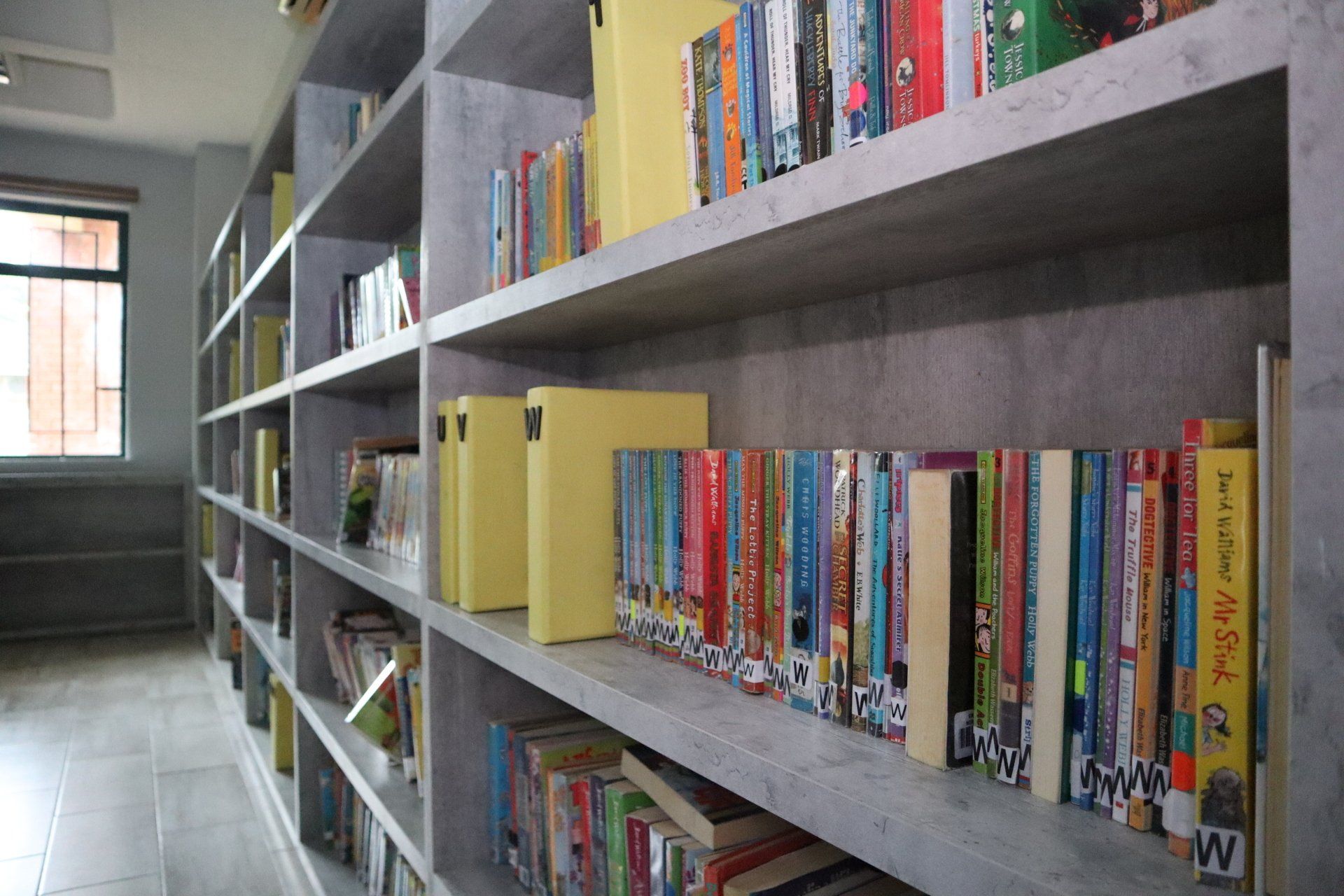 a library filled with lots of books on shelves .