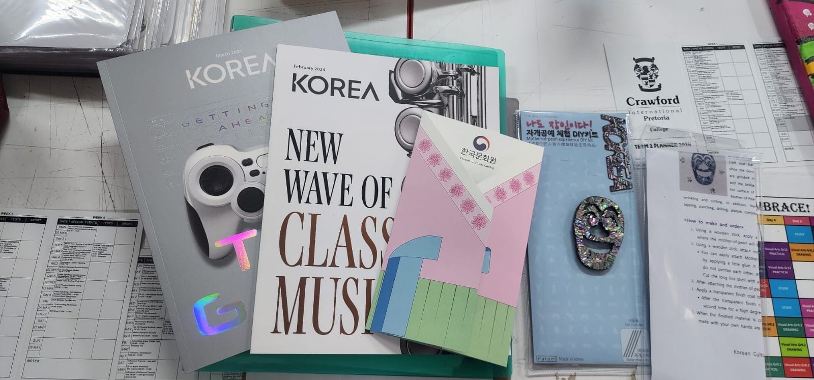 A bunch of papers on a table with one that says `` new wave of class must ''