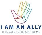 The logo for i am an ally it is safe to report to me.